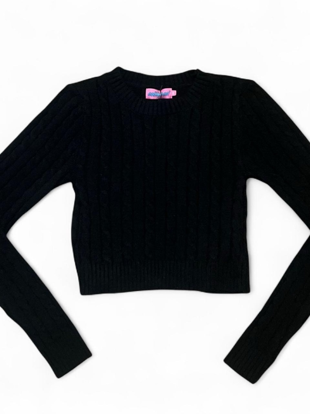 Edikted Black Ribbon-Back Ribbed Crop Sweater - Picture 3 of 3